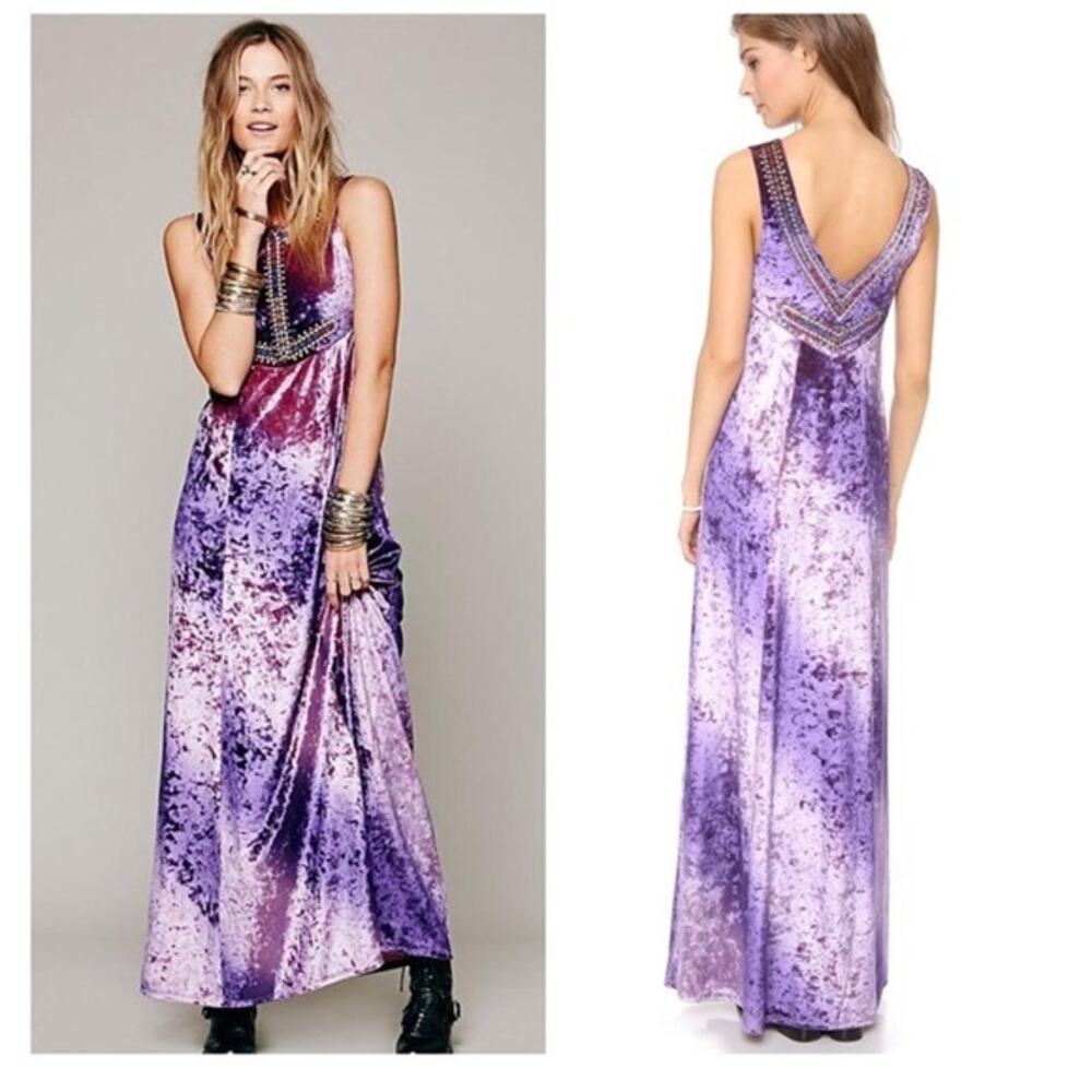 FREE PEOPLE Velvet Embroidered Hellow Gorgeous Lavender Sleeveless Maxi Dress
